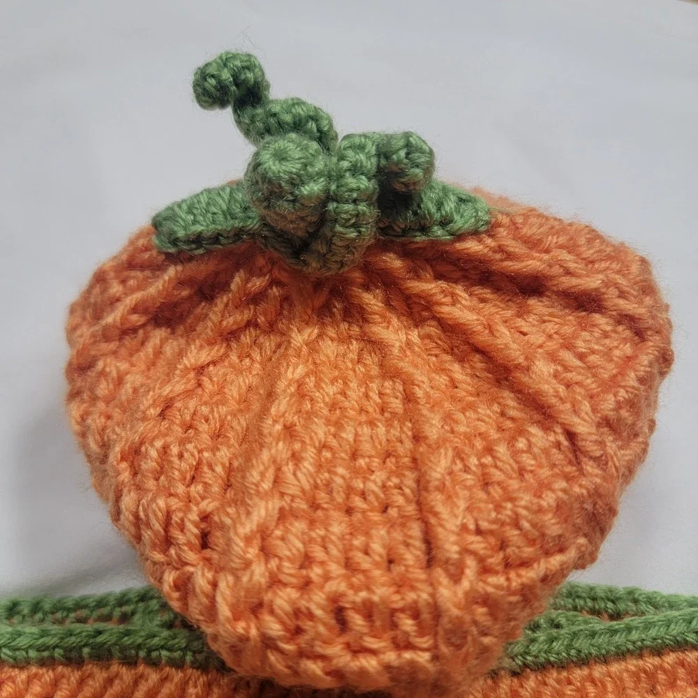 Halloween Pumpkin Crochet Baby Hat and Diaper Cover Set Size 0-6 Months